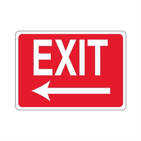 EXIT Left Arrow (White Text on Red) 10"x14" Sign